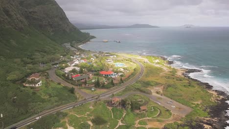 Overcast-aerial-view-of-Sea-Life-Park-with-Sunbeam-moving-across