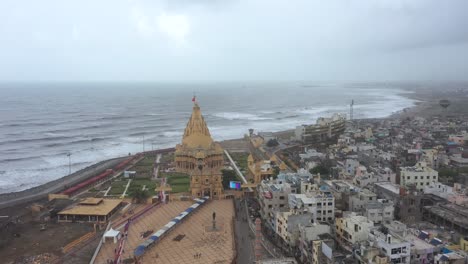 Aerial-drone-rotating-shot-of-Somnath-mandir-of-Gujrat