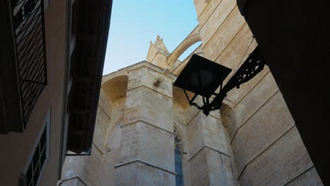 Revelación-En-ángulo-Bajo-De-La-Catedral-De-Santa-María-De-Palma-Entre-Edificios