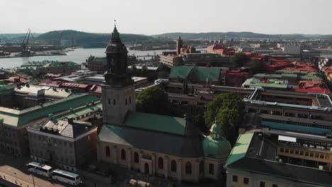 Aerial-view-over-Nordstaden-and-Inom-Vallgraven-in-central-Gothenburg,-Sweden