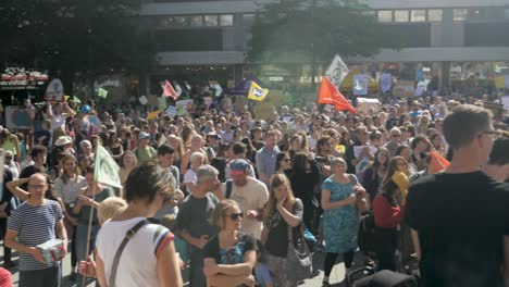 Youth-Climate-Strike-in-Sheffield-City-Centre-2019-in-front-of-the-City-Hall-with-speakers-and-representatives-young-and-students-and-older-adults