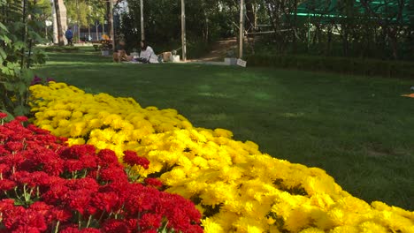 Eine-Familie-Mit-Einem-Hund-Sitzt-Auf-Dem-Gras-In-Bucheon,-Gyeonggi-do,-Südkorea