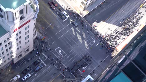 Bird-Eye-View-of-Melbourne-CBD-at-intersection-of-La-Trobe-Street-and-Elizabeth-Street---People-Peaceful-Protesting
