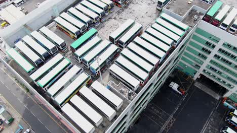 Hong-Kong-Mehrstöckiges-Doppeldecker-stadtbusdepot-Und-Terminal-In-Der-Innenstadt-Von-Hong-Kong,-Luftbild