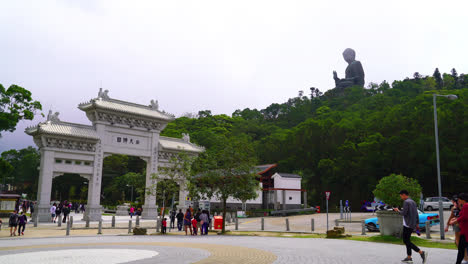 Hong-Kong-China,-circa-:-Ngong-Ping-Village-with-Big-Buddha-in-Hong-Kong