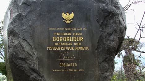 Stone-monument-at-Borobudur-Temple,-Central-Java,-Indonesia,-Buddhist-Temple