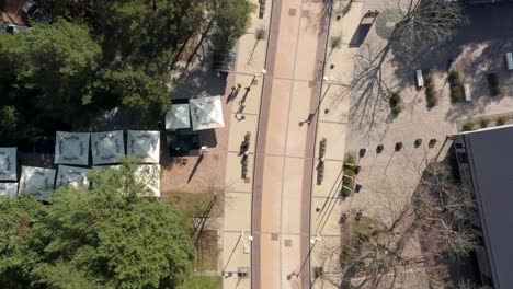 AERIAL:-Morning-Sun-In-Basanaviciaus-Central-Pedestrian-Street-of-Palanga