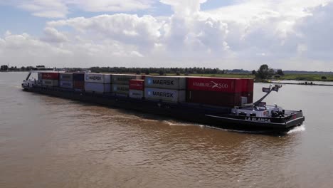 Aerial-Starboard-Side-Of-La-Blanca-Cargo-Ship-Navigating-Oude-Maas