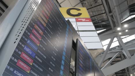 POV-of-flight-information-board-with-cancellation-flight-inside-the-airport-departure-terminal-Suvannabhumi-Airport-while-reopening-country