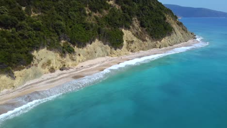 Drone-shot-of-the-Albanian-coast-in-the-Mediterranean-sea---drone-is-a-lonely-and-beautiful-coastline