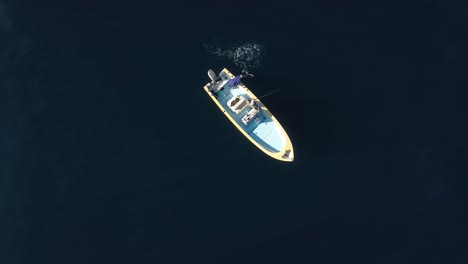 Aerial-perspective-of-fishermen-reeling-in-yellowtail-fish-in-open-ocean