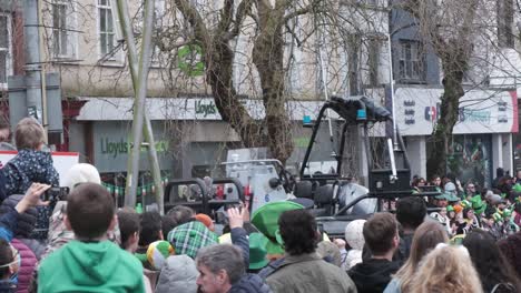 Irish-navy-vessel-and-truck-passing-in-St