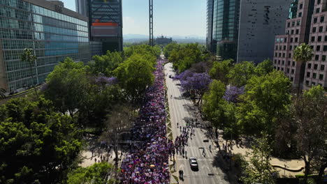 Drone-Disparó-Sobre-Personas-Que-Marchaban-En-El-Día-Internacional-De-La-Mujer,-Día-De-La-Primavera-En-La-Ciudad-De-México