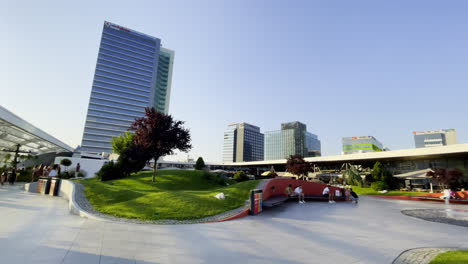 Promenada-mall-terrace-view,-Bucharest-Romania