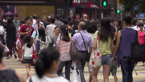 Slow-motion-zoom-out-of-crowded-city-center-shopping-road,-daily-life-in-asiatic-metropolis