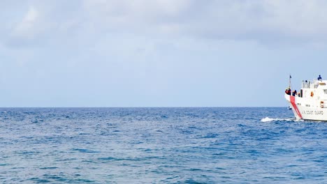 US-Coast-Guard-ship-Robert-Yered-sailing-out-on-the-ocean-in-Curacao,-Caribbean