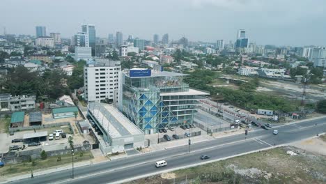 Victoria-Island-Lagos,-Nigeria---20-Feb-2022:-Drone-view-of-Number-One,-an-office-building-in-Victoria-Island