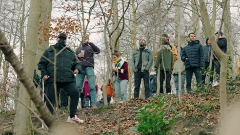 Group-of-soccer-fans-cheering-their-favorite-football-team-Union-Sint-Gilloise-outside-soccer-stadium-on-Dudenpark-Hill