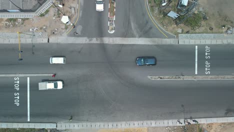 Victoria-Island-Lagos,-Nigeria---20-Feb-2022:-drone-view-of-cars-and-traffic-on-Ahmadu-Bello-Way,-Victoria-Island-Lagos