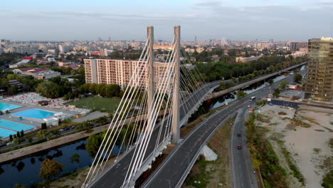 Ciurel-brücke-überführung-Hängebrücke-Luftbild,-Bukarest-Rumänien