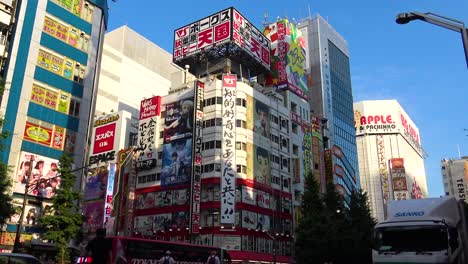 Crowds-pass-below-colorful-signs-in-Akihabara