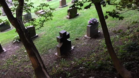 Black-blank-tombstone,-high-angle,-zoom,-Prospect-Cemetery