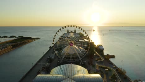 Gradual-push-in-toward-Chicago's-famous-Navy-Pier-during-sunrise