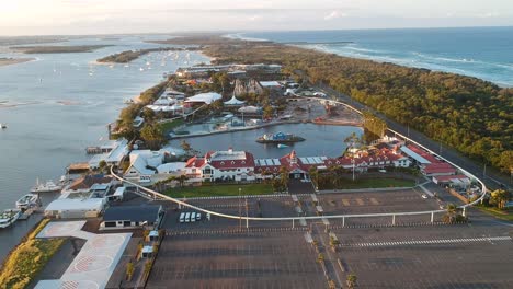 A-static-high-view-drone-video-showing-the-entire-theme-park-Sea-World-and-empty-car-park-due-to-the-Coronavirus-pandemic