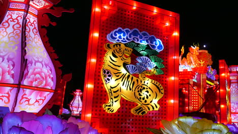 Chinese-lanterns,-lamp,-china,-Chinese-culture,-colorful-festival,-feux-follets-event-at-parc-Jean-Drapeau-Montreal,-lights,-illuminated-art