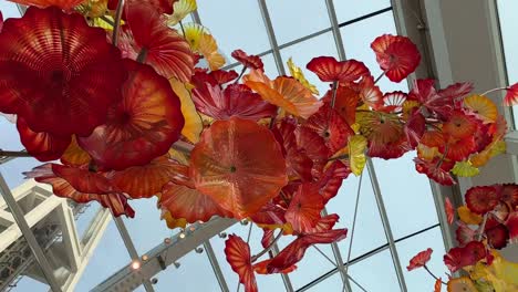 Mirando-Hacia-El-Hermoso-Arte-En-Vidrio-Hecho-Por-El-Mundialmente-Famoso-Artista-Dale-Chihuly-Con-La-Aguja-Espacial-De-Seattle-En-El-Fondo