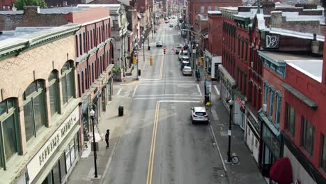 Pittsburgh-South-Side,-aerial-drone-view-above-Carson-St