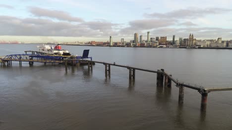 Stena-Line-logistics-ship-terminal-aerial-rising-view-Birkenhead-Liverpool-harbour-city-landscape