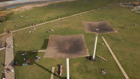 Aerial-view-of-Vicente-Lopez-coastal-walk-towers-at-Buenos-Aires