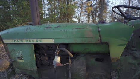 Panning-Side-Shot-Of-A-Historic-Old-John-Deere-Farming-Tractor