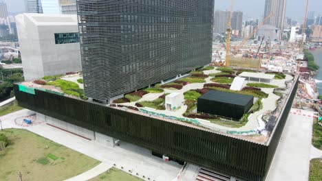 Hong-Kong-M-plus-Museum,-West-Kowloon-Cultural-Centre,-Aerial-view