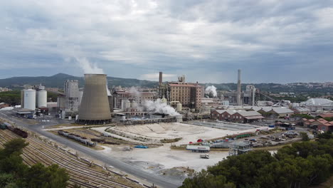 Rosignano-Solvay,-static-aerial-view-of-bicarbonate-threatment-industry-at-Spiagge-Bianche