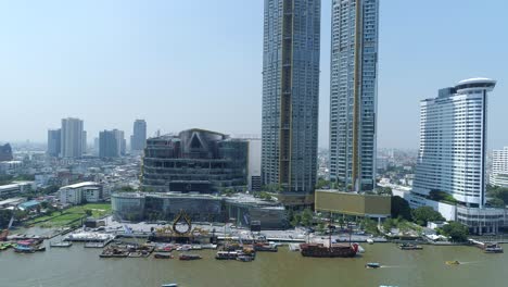 Slow-moving-forward-shot-of-Icon-Siam-Under-construction,-Bangkok,-Thailand