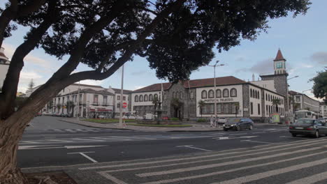 A-small-square-in-Ponta-Delgada,-Sao-Miguel-island,-Portuguese-Azores