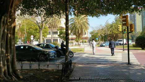 Paso-De-Cebra-Luz-Roja-Con-Gente-Cruzando-Y-Coches-Esperando