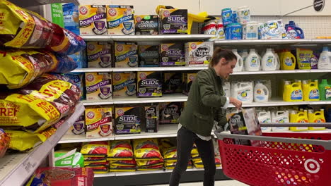 La-Mujer-Continúa-Comprando-Después-De-Sacar-El-Brazo---Martillar-La-Arena-Para-Gatos-En-El-Objetivo