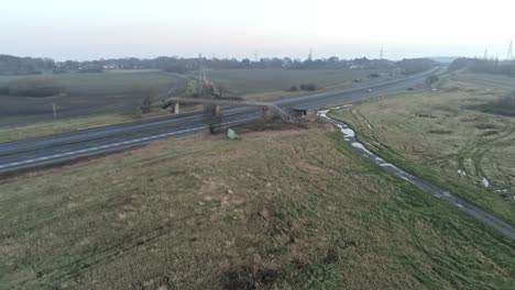 Aerial-view-overlooking-M62-British-motorway-countryside