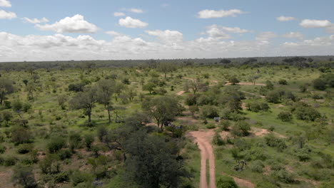 Luftaufnahme-Eines-Safarifahrzeugs,-Das-Sich-Der-Lodge-Im-Timbavati-Wildreservat-Nähert