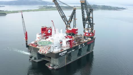 Aerial-View-of-SSCV-Heerema-Crane-Semi-Submersible-Vessel,-Heavy-Lifting-Crane