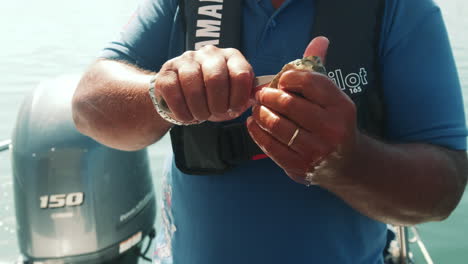 Fisherman-Opening-A-Freshly-Catch-Scallop-Using-A-Sharp-Knife-after-fish-catch