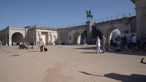 Tourists-walking-in-the-Royal-galleries-in-Ostend,-Belgium