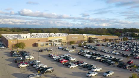 Drone-Flying-Away-from-Walmart-Supercenter-in-Midwest-American-Town