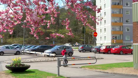 Children-Roller-Blading-And-Playing-Together-In-A-Urban-City-During-Spring,-Sweden