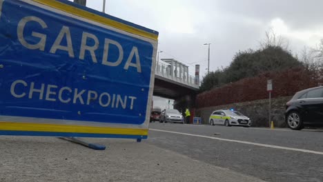 Close-up-of-the-Police-checkpoint-singe-on-the-street