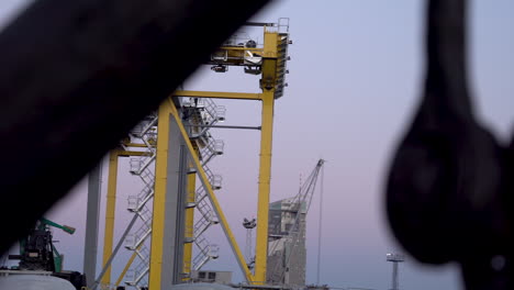 View-Of-Huge-Gantry-Cranes-At-The-Port-In-Gdynia-Harbour,-Poland