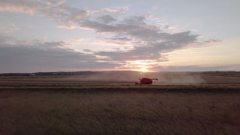 Farmer-uses-combine-to-harvest-wheat-barley-grain-soy-or-oat-field-in-fall-autumn-season-shot-with-aerial-drone-video-stock-6